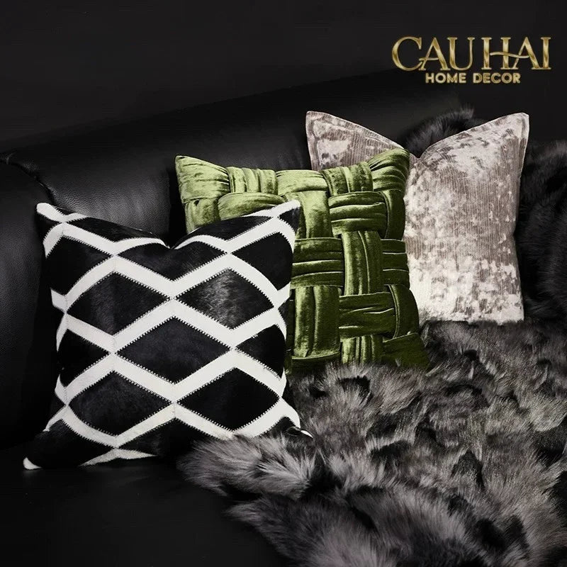 Maison Couture - Vỏ Gối Da Lignes De Losanges En Cuir Noir 50-VỎ GỐI-Đối tác tại Trung Quốc theo từng đơn đặt hàng-CẬU HAI HOME DECOR