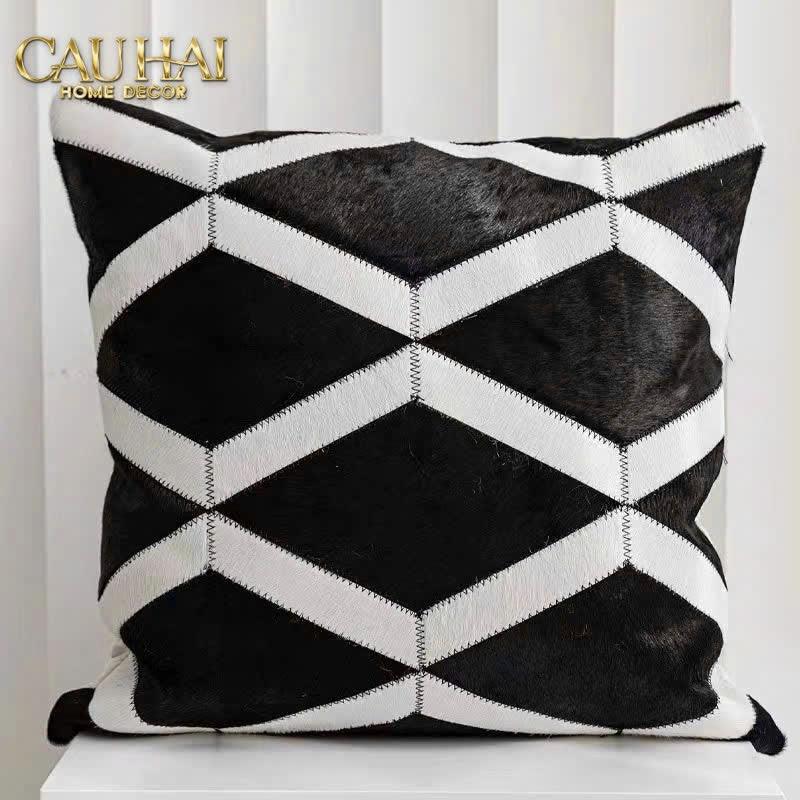 Maison Couture - Vỏ Gối Da Lignes De Losanges En Cuir Noir 50-CẬU HAI HOME DECOR