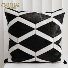 Maison Couture - Vỏ Gối Da Lignes De Losanges En Cuir Noir 50-CẬU HAI HOME DECOR