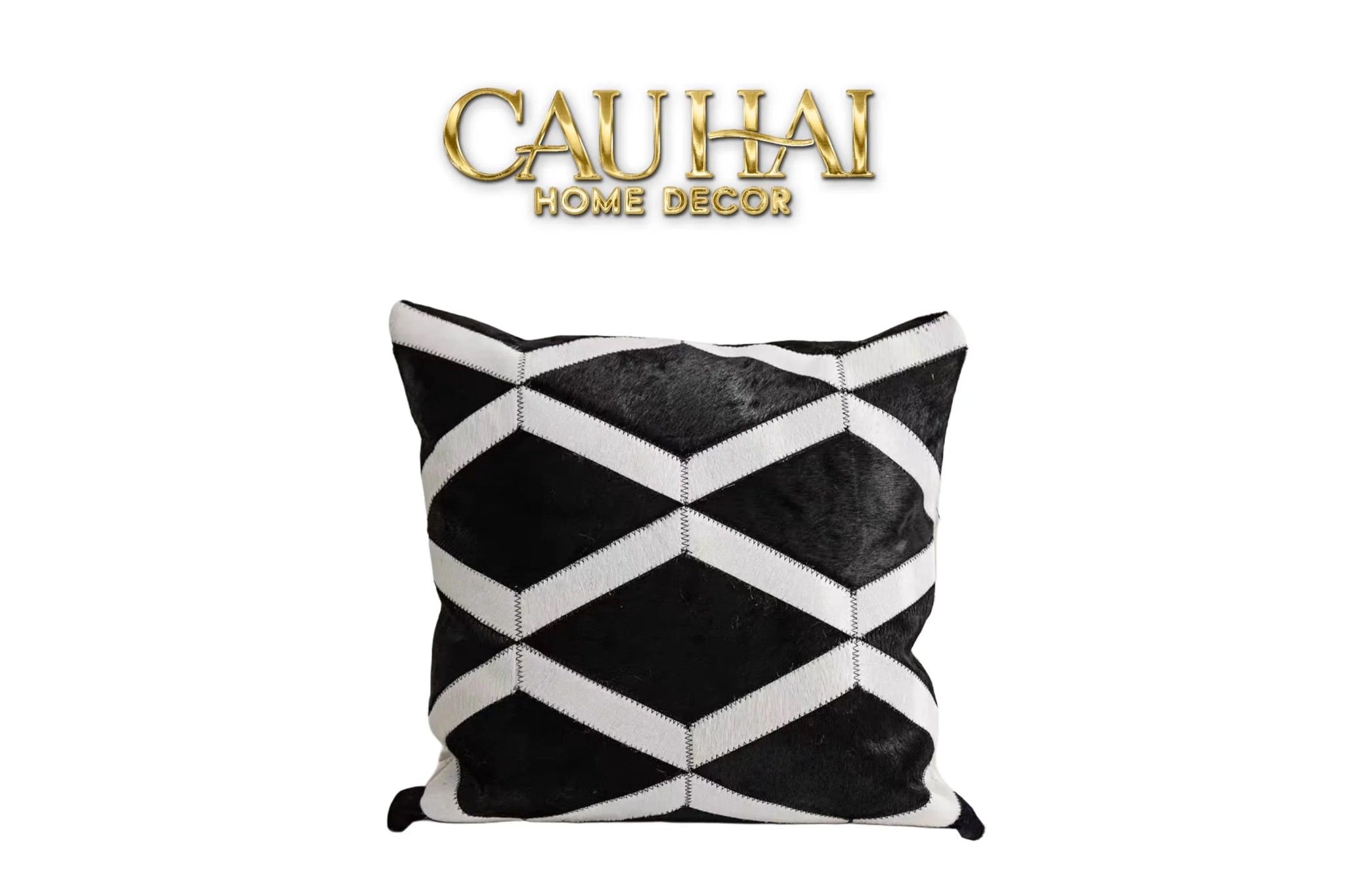 Maison Couture - Vỏ Gối Da Lignes De Losanges En Cuir Noir 50-CẬU HAI HOME DECOR
