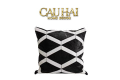 Maison Couture - Vỏ Gối Da Lignes De Losanges En Cuir Noir 50-CẬU HAI HOME DECOR