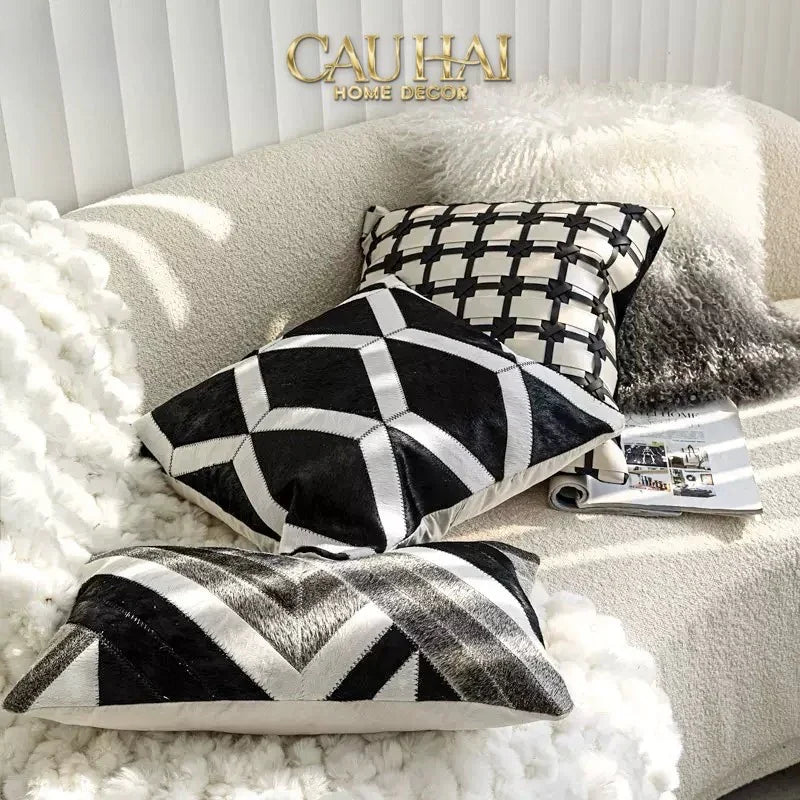 Maison Couture - Vỏ Gối Da Lux Leather Crossline Monochrome 45x45-VỎ GỐI-Đối tác tại Trung Quốc theo từng đơn đặt hàng-CẬU HAI HOME DECOR