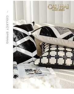 Maison Couture - Vỏ Gối Da Lux Leather Crossline Monochrome 45-CẬU HAI HOME DECOR