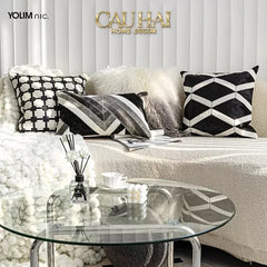 Maison Couture - Vỏ Gối Da Lux Leather Crossline Monochrome 45-CẬU HAI HOME DECOR