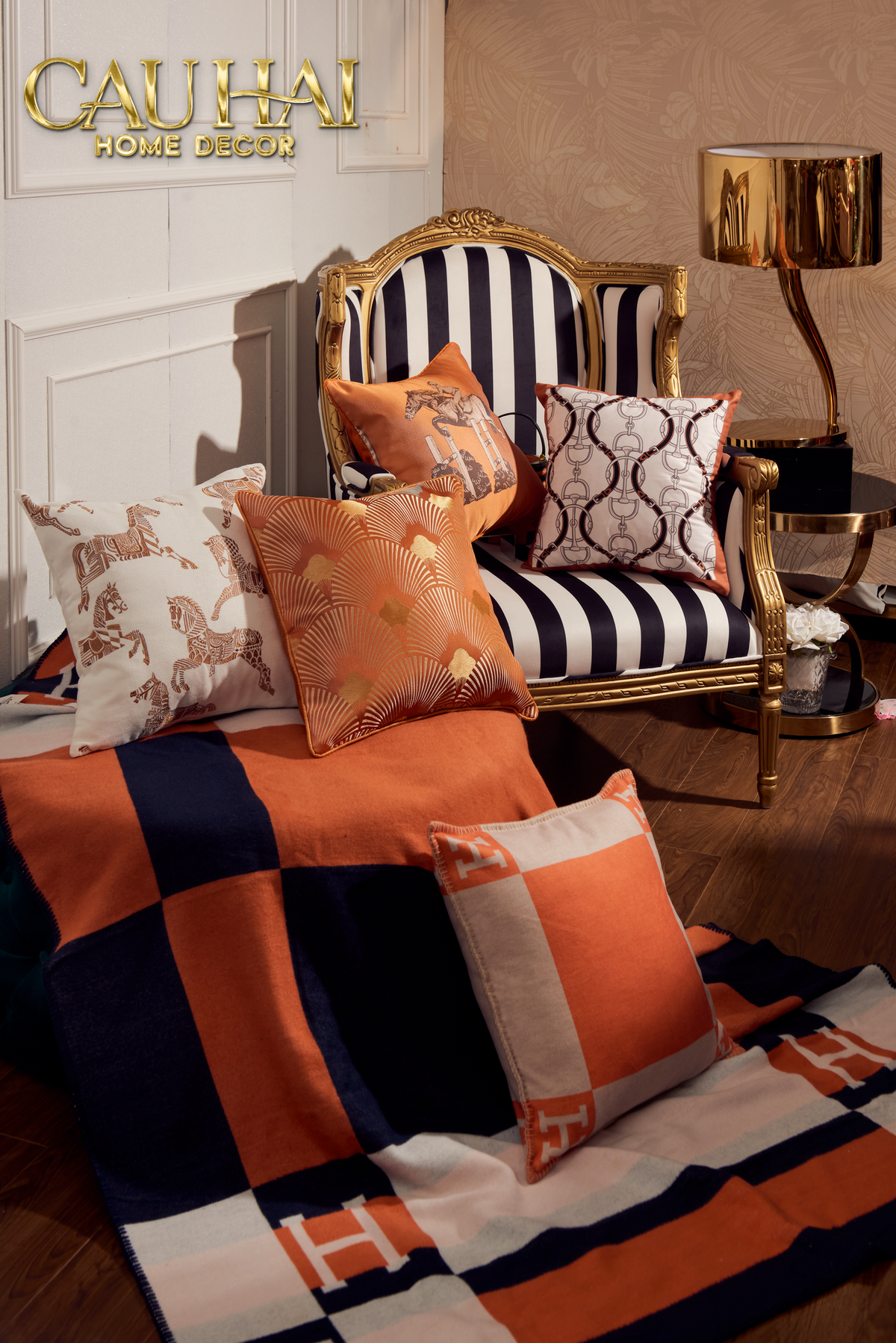 Maison Couture - Vỏ Gối Len Merinos Cashmere Signature Carré H Class 45 - Taupe Orange H-VỎ GỐI-CẬU HAI HOME DECOR