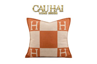 Maison Couture - Vỏ Gối Len Merinos Cashmere Signature Carré H Class 45 - Taupe Orange H-CẬU HAI HOME DECOR