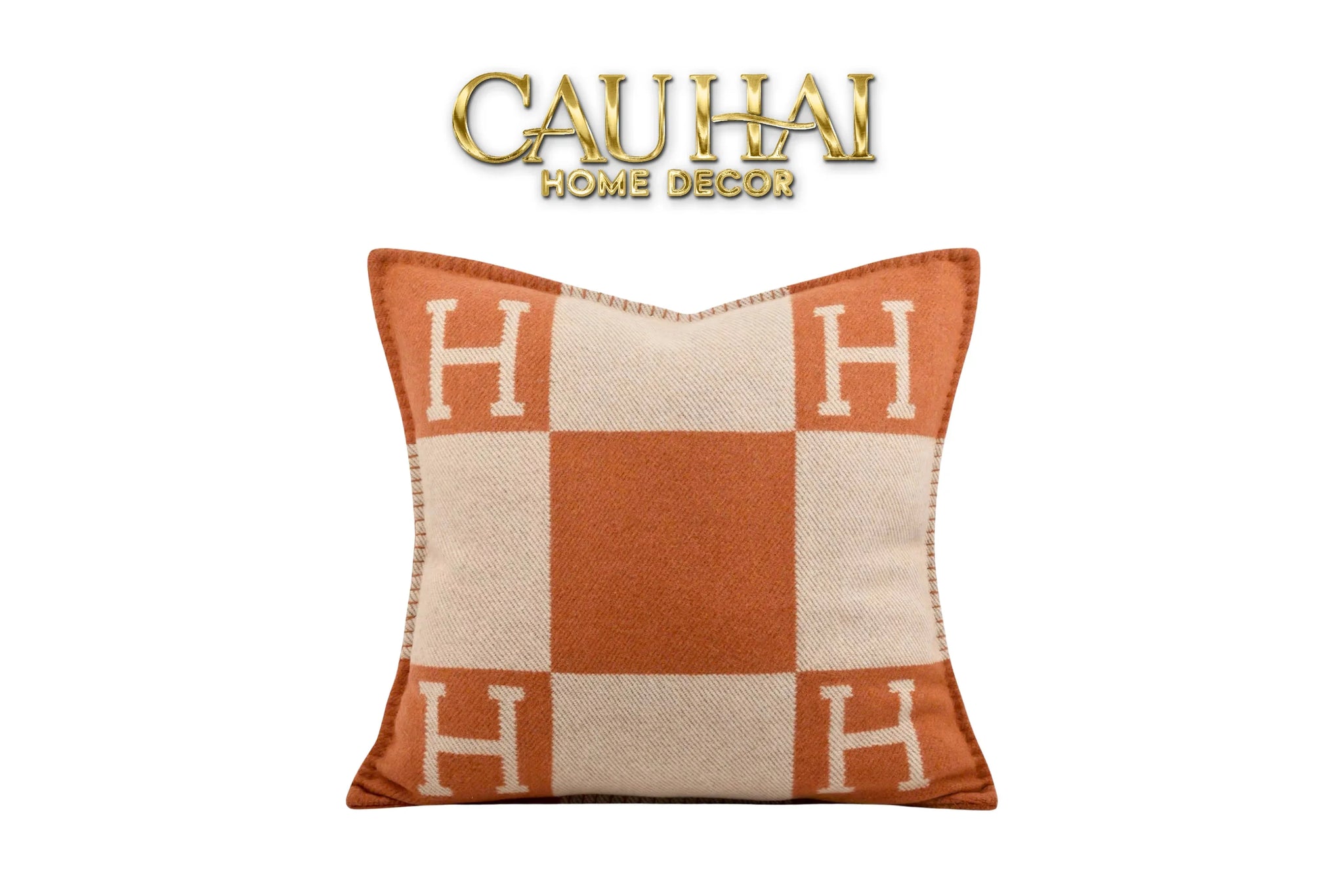 Maison Couture - Vỏ Gối Len Merinos Cashmere Signature Carré H Class 45 - Taupe Orange H-CẬU HAI HOME DECOR
