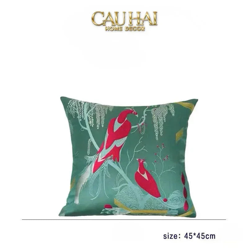 Vỏ Gối Lụa Thêu 3D Hoàng Điểu Tứ Quý - Minh Hoàng 45-VỎ GỐI-CẬU HAI HOME DECOR