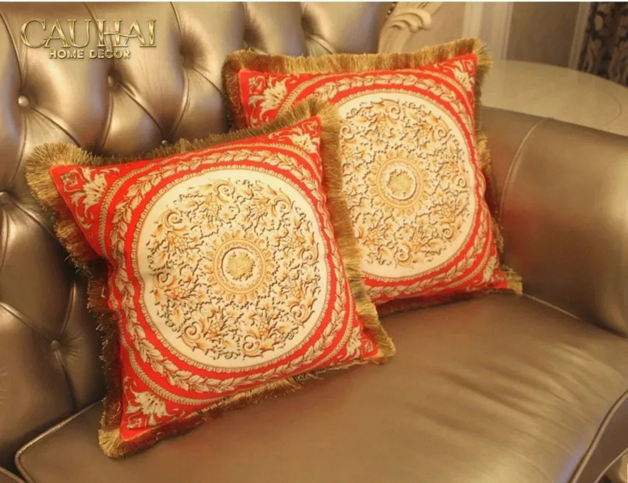 Maison Couture - Vỏ Gối Nhung Chenille Medusa V Class - Crete de Fleur - Vermilion Royale 45-CẬU HAI HOME DECOR
