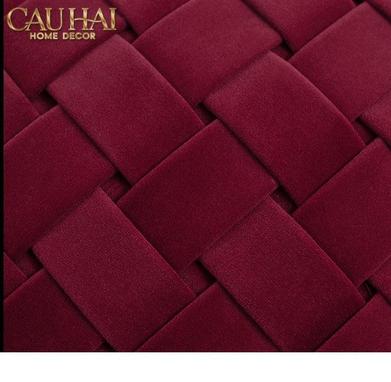 Maison Couture - Vỏ Gối Nhung Leather Bordeaux Woven 45-VỎ GỐI-Đối tác tại Trung Quốc theo từng đơn đặt hàng-CẬU HAI HOME DECOR
