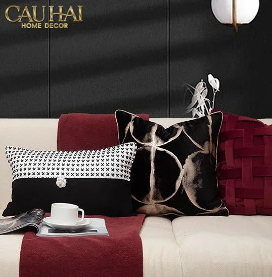 Maison Couture - Vỏ Gối Nhung Leather Bordeaux Woven Mistletoe 45-CẬU HAI HOME DECOR