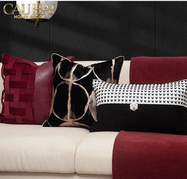 Maison Couture - Vỏ Gối Nhung Leather Bordeaux Woven Mistletoe 45-CẬU HAI HOME DECOR