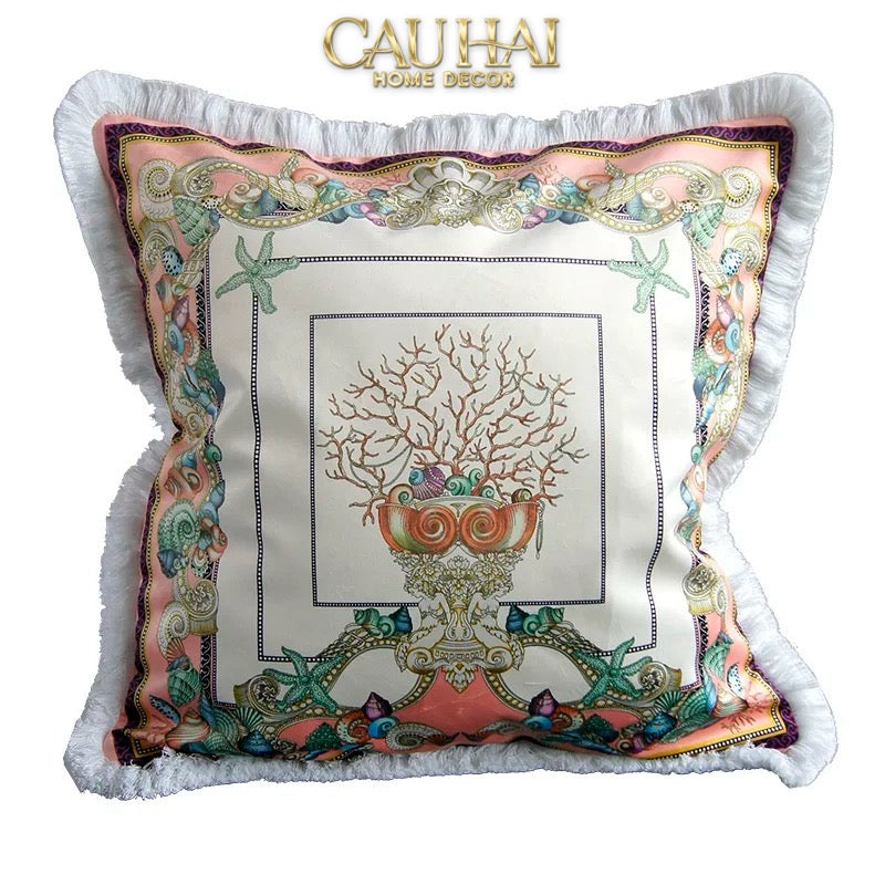 Maison Couture - Vỏ Gối V Class I ♡ Baroque Acanthus Medusa Monogram Cushion 45 Royal Blue-VỎ GỐI SOFA-CẬU HAI HOME DECOR