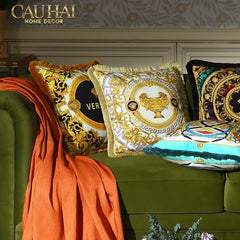 Maison Couture - Vỏ Gối V Class I ♡ Baroque Acanthus Medusa Monogram Cushion 45 Vermillion Rouge-VỎ GỐI SOFA-CẬU HAI HOME DECOR
