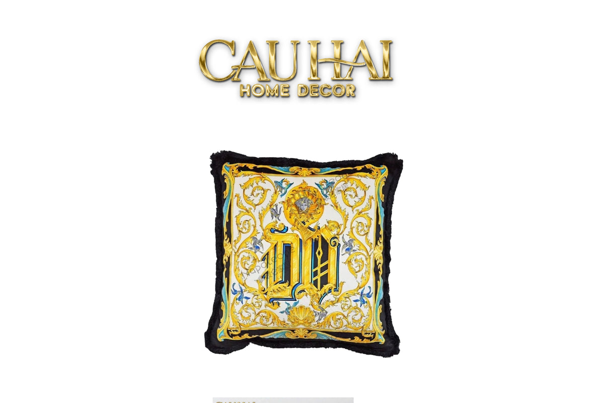 Maison Couture - Vỏ Gối V Class I ♡ Baroque Acanthus Medusa Monogram Cushion 45 Royal Blue-VỎ GỐI SOFA-CẬU HAI HOME DECOR