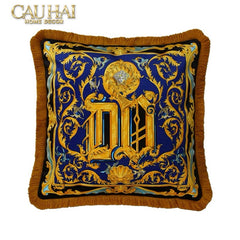 Maison Couture - Vỏ Gối V Class I ♡ Baroque Acanthus Medusa Monogram Cushion 45 Royal Blue-VỎ GỐI SOFA-CẬU HAI HOME DECOR
