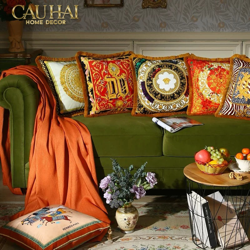 Maison Couture - Vỏ Gối V Class I ♡ Baroque Acanthus Medusa Monogram Cushion 45 Royal Blue-VỎ GỐI SOFA-CẬU HAI HOME DECOR