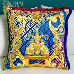 Maison Couture - Vỏ Gối V Class I ♡ Baroque Acanthus Medusa Monogram Cushion 45 Royal Blue-VỎ GỐI SOFA-CẬU HAI HOME DECOR