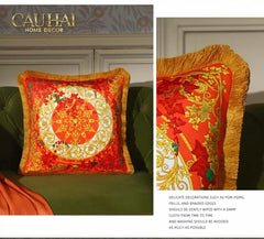 Maison Couture - Vỏ Gối V Class I ♡ Baroque Acanthus Medusa Monogram Cushion 45 Vermillion Rouge-VỎ GỐI SOFA-CẬU HAI HOME DECOR