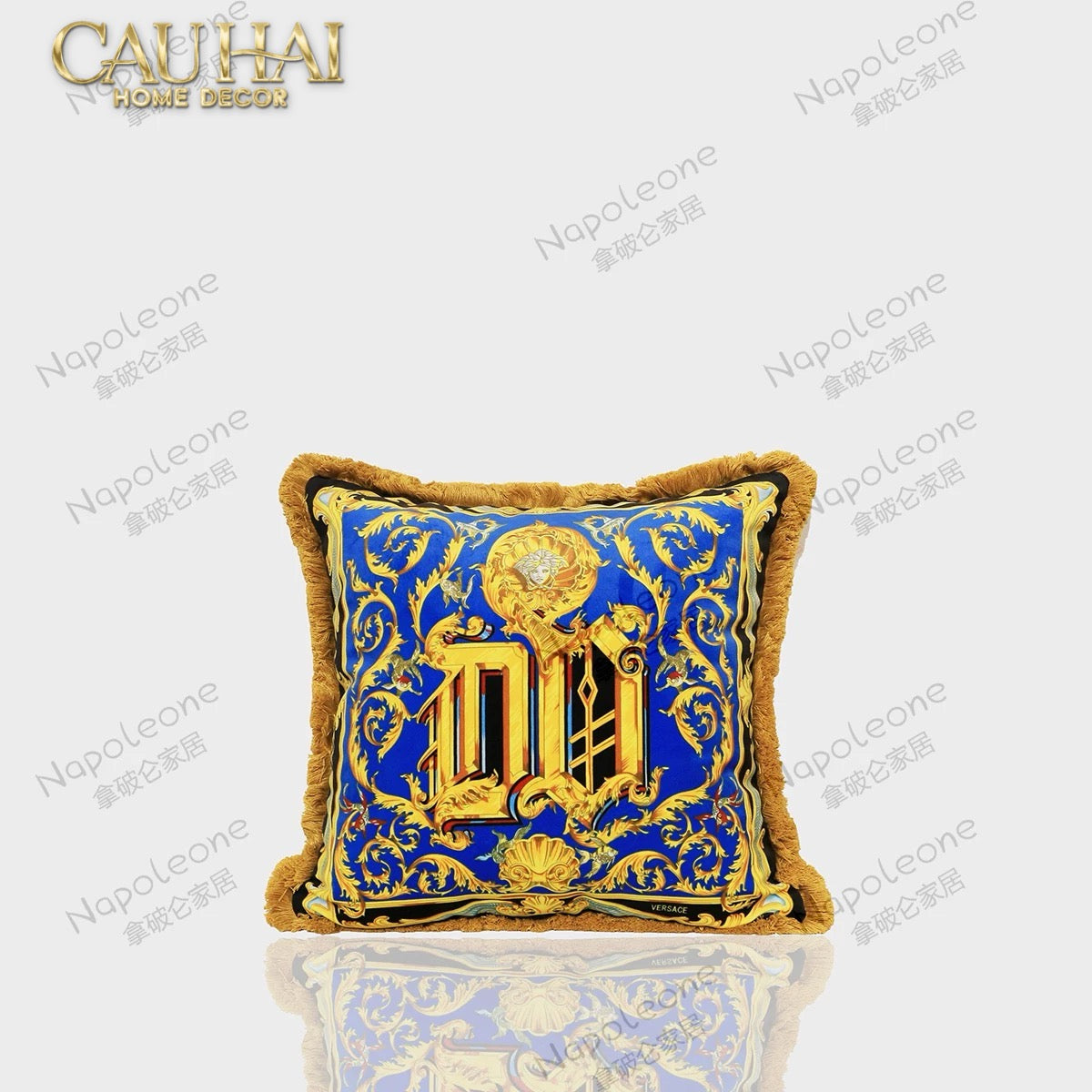 Maison Couture - Vỏ Gối V Class I ♡ Baroque Acanthus Medusa Monogram Cushion 45 Royal Blue-VỎ GỐI SOFA-CẬU HAI HOME DECOR