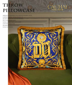 Maison Couture - Vỏ Gối V Class I ♡ Baroque Acanthus Medusa Monogram Cushion 45 Royal Blue-VỎ GỐI SOFA-CẬU HAI HOME DECOR