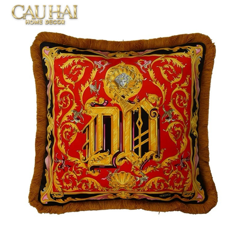 Maison Couture - Vỏ Gối V Class I ♡ Baroque Acanthus Medusa Monogram Cushion 45 Royal Blue-VỎ GỐI SOFA-CẬU HAI HOME DECOR