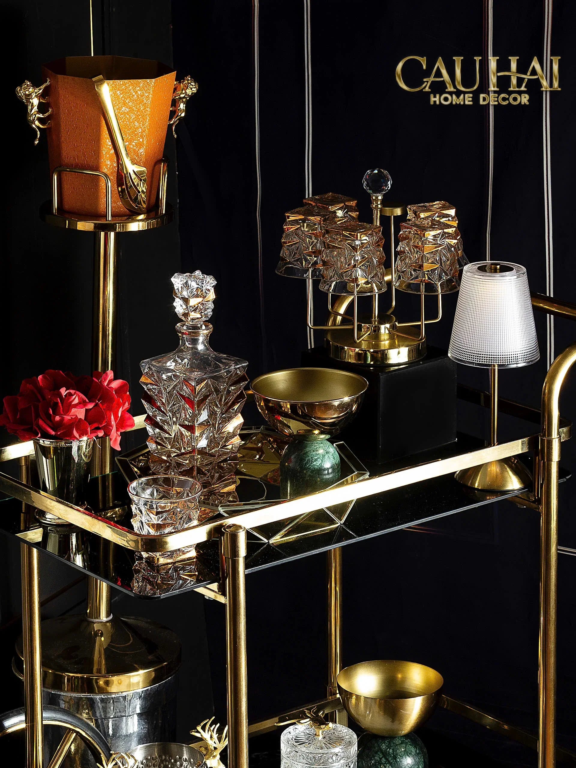 Maison Couture - Xe Đẩy Quầy Bar / Bar Cart Hemingway Trolley - Black Mirror 54x87x85-CẬU HAI HOME DECOR