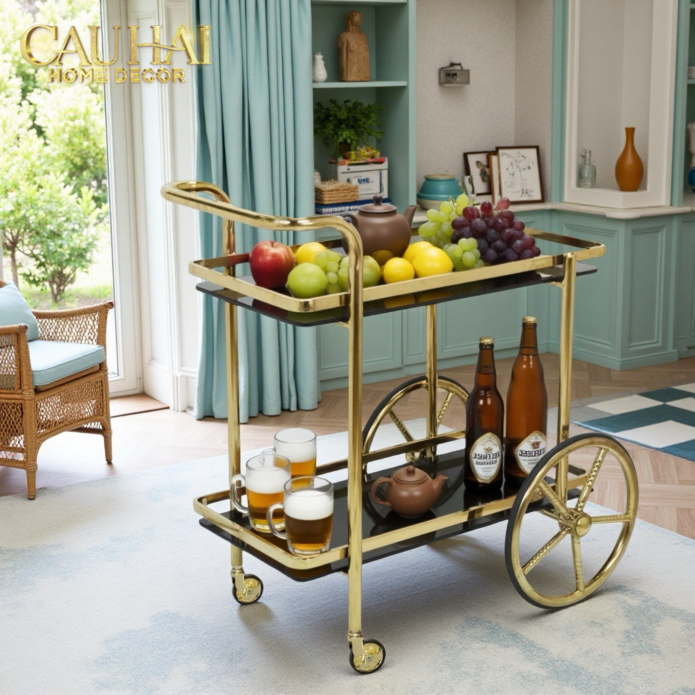 Maison Couture - Xe Đẩy Quầy Bar / Bar Cart Hemingway Trolley - Black Mirror 54x87x85-CẬU HAI HOME DECOR