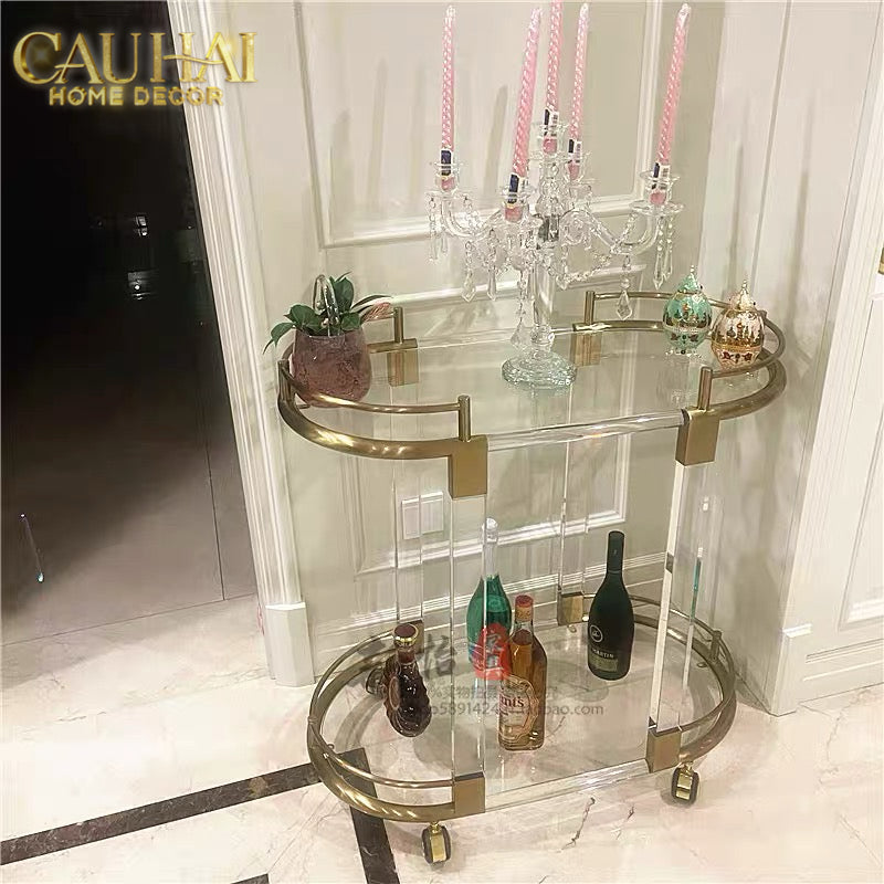 Maison Couture - Xe Đẩy Quầy Bar/ Bar Cart Oval 2 Tầng Kính Acrylic L’Arc Doré-XE ĐẨY BAR-CẬU HAI HOME DECOR-CẬU HAI HOME DECOR