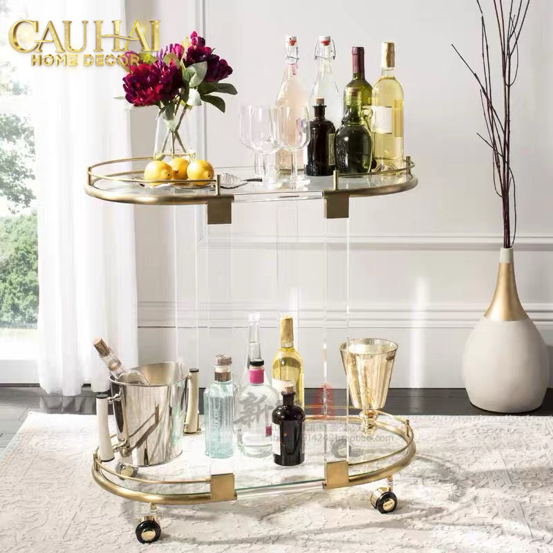Maison Couture - Xe Đẩy Quầy Bar/ Bar Cart Oval 2 Tầng Kính Acrylic L’Arc Doré-XE ĐẨY BAR-CẬU HAI HOME DECOR-CẬU HAI HOME DECOR