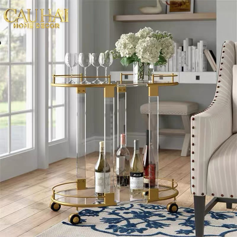 Maison Couture - Xe Đẩy Quầy Bar/ Bar Cart Oval 2 Tầng Kính Acrylic L’Arc Doré-XE ĐẨY BAR-CẬU HAI HOME DECOR-CẬU HAI HOME DECOR