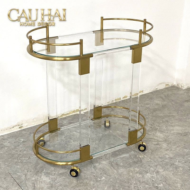 Maison Couture - Xe Đẩy Quầy Bar/ Bar Cart Oval 2 Tầng Kính Acrylic L’Arc Doré-XE ĐẨY BAR-CẬU HAI HOME DECOR-CẬU HAI HOME DECOR