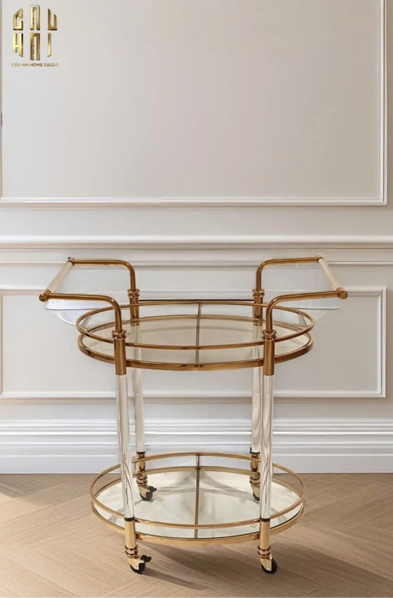 Maison Couture - Xe Đẩy Quầy Bar Cart Golden Lucid Acrylic Lumière Stemware-CẬU HAI HOME DECOR