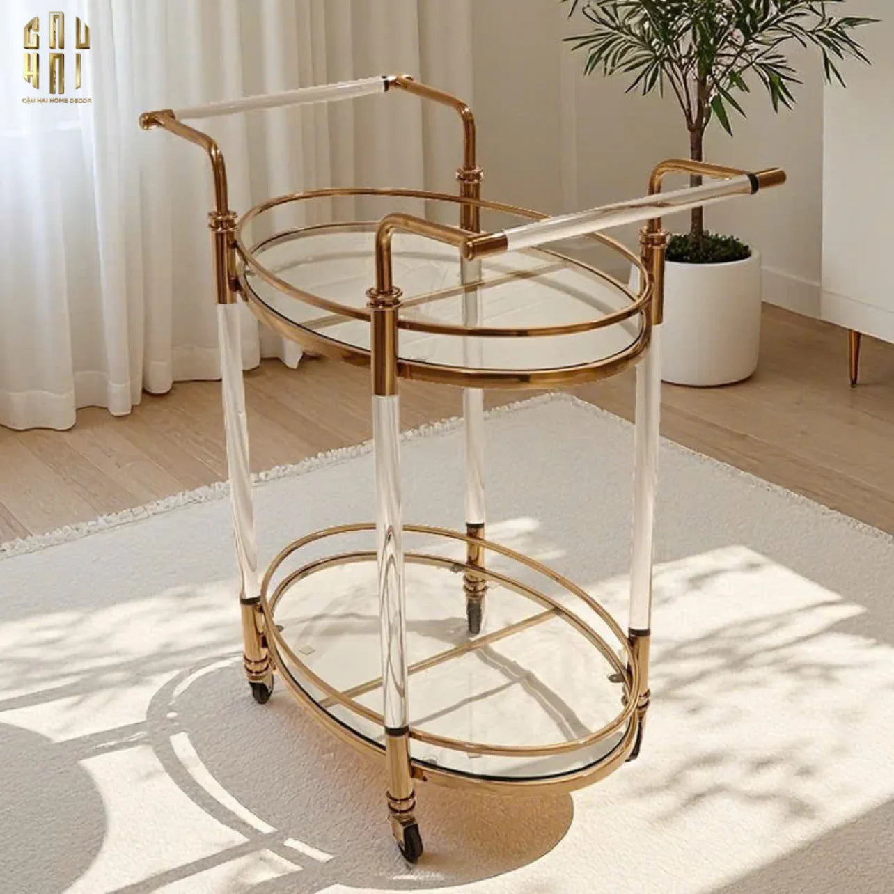Maison Couture - Xe Đẩy Quầy Bar Cart Golden Lucid Acrylic Lumière Stemware-CẬU HAI HOME DECOR