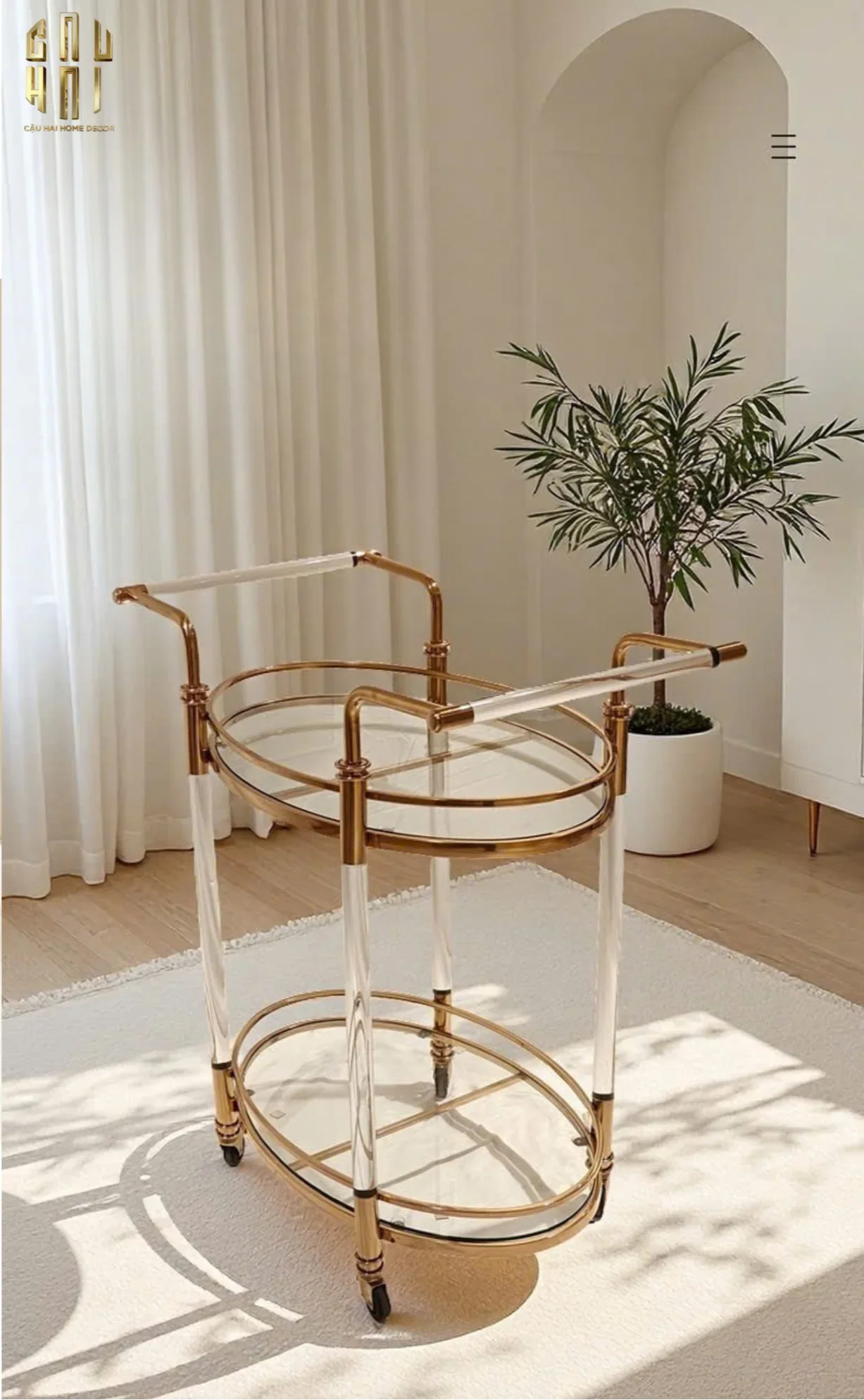 Maison Couture - Xe Đẩy Quầy Bar Cart Golden Lucid Acrylic Lumière Stemware-CẬU HAI HOME DECOR