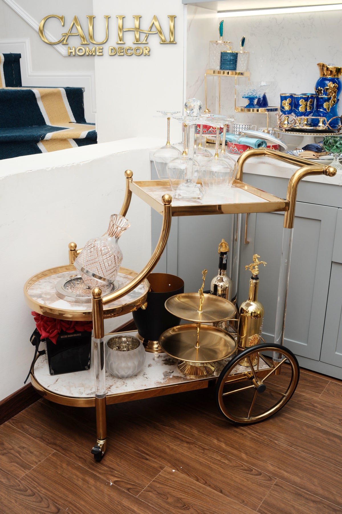 Maison Couture - Xe Đẩy Quầy Bar Grand Marble Aurelia Bar Cart Trolley 40x90x90-XE ĐẨY BAR-CẬU HAI HOME DECOR