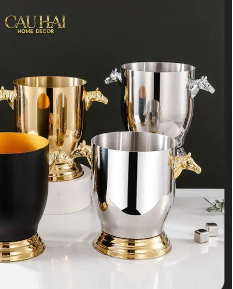 Maison Couture - Xô Đá Ướp Vang Stainless Steel Cheval Équestre Ice Bucket - Metalic Gold 6L 18x24-XÔ ĐÁ-CẬU HAI HOME DECOR