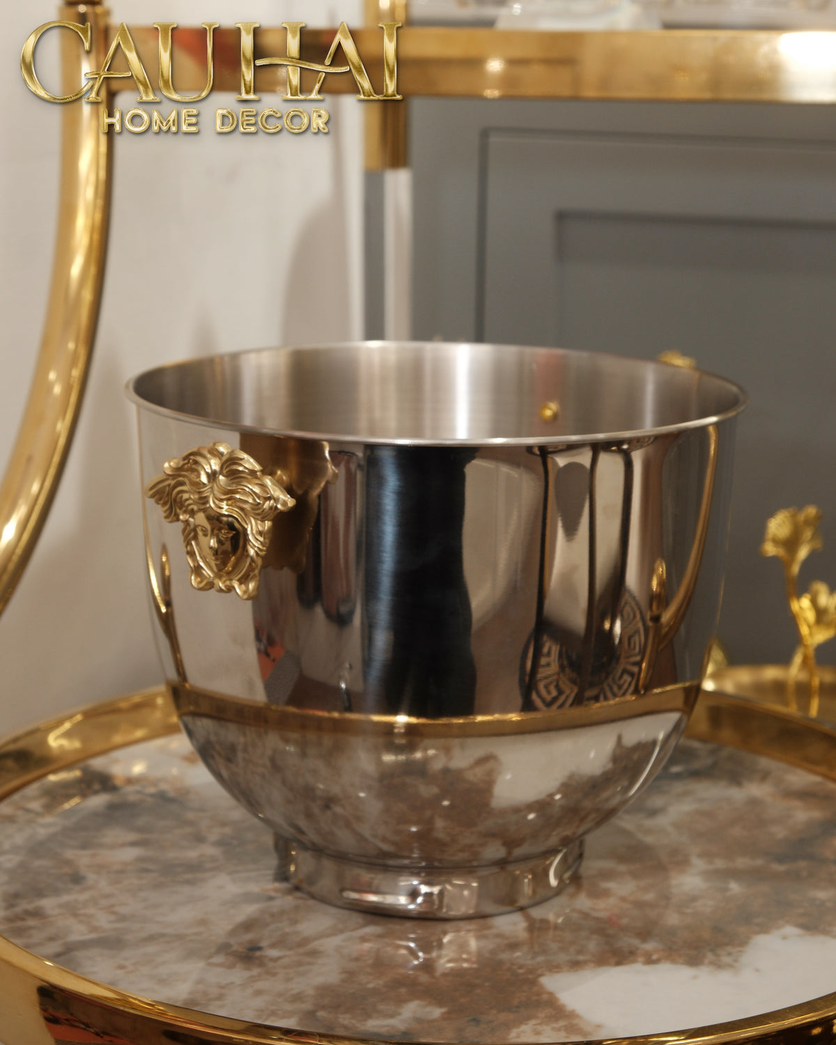 Maison Couture - Xô Đá Ướp Vang Stainless Steel Medusa Argent D'Or Ice Bucket 18x25-XÔ ĐÁ-CẬU HAI HOME DECOR