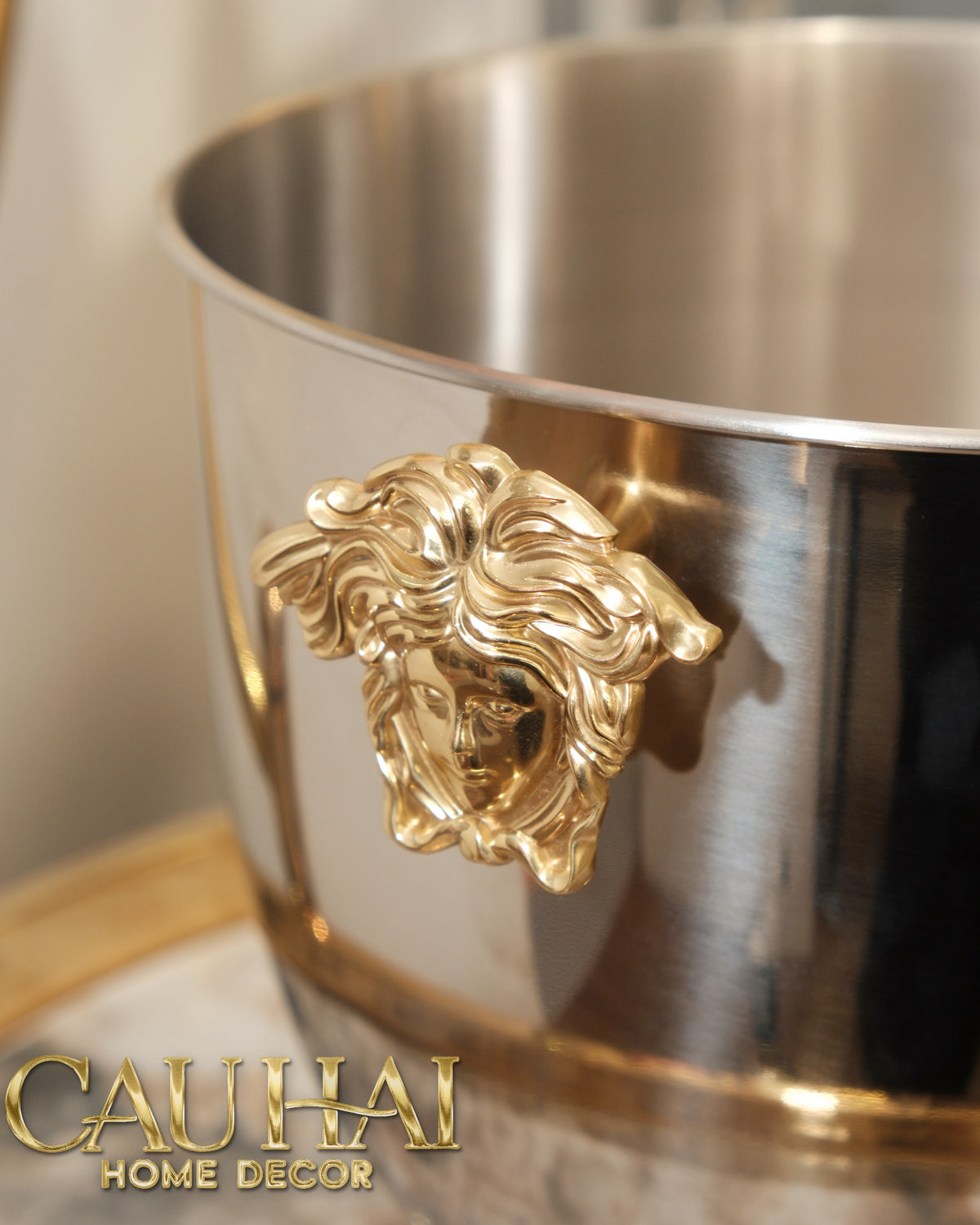 Maison Couture - Xô Đá Ướp Vang Stainless Steel Medusa Argent D'Or Ice Bucket 18x25-XÔ ĐÁ-CẬU HAI HOME DECOR