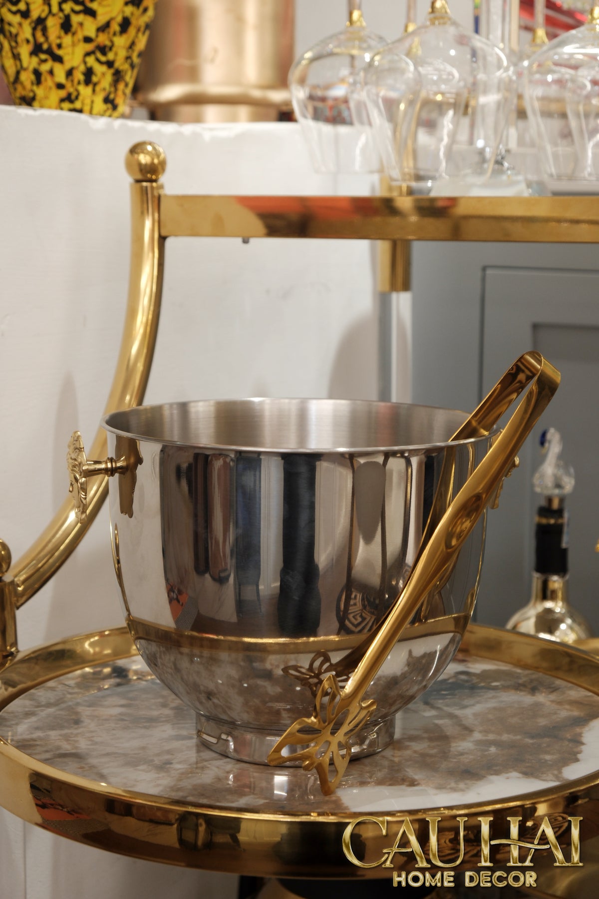 Maison Couture - Xô Đá Ướp Vang Stainless Steel Medusa Argent D'Or Ice Bucket 18x25-XÔ ĐÁ-CẬU HAI HOME DECOR