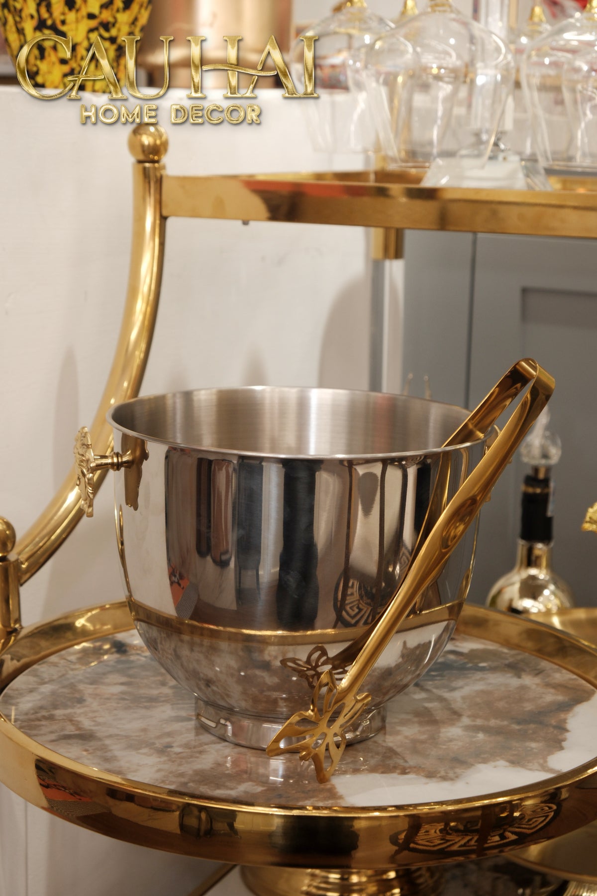 Maison Couture - Xô Đá Ướp Vang Stainless Steel Medusa Argent D'Or Ice Bucket 18x25-XÔ ĐÁ-CẬU HAI HOME DECOR