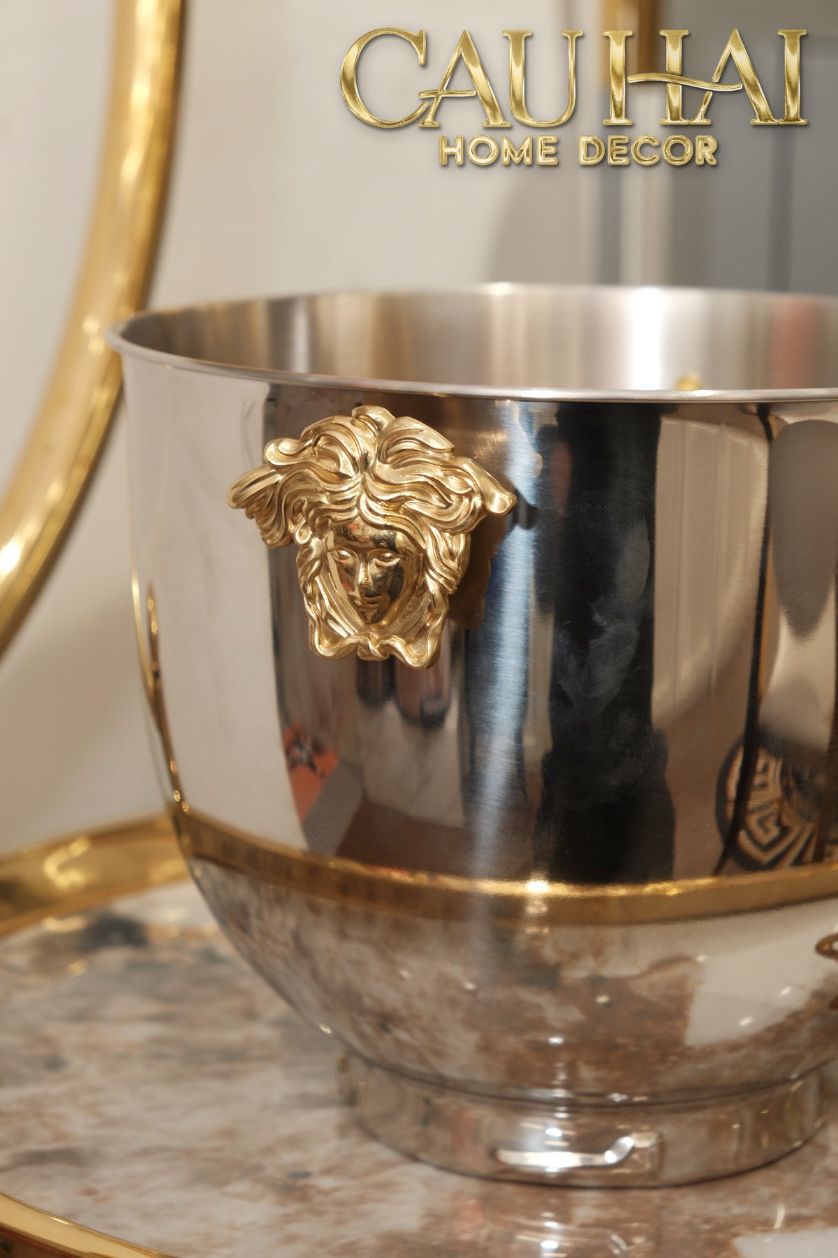 Maison Couture - Xô Đá Ướp Vang Stainless Steel Medusa Argent D'Or Ice Bucket 18x25-XÔ ĐÁ-CẬU HAI HOME DECOR