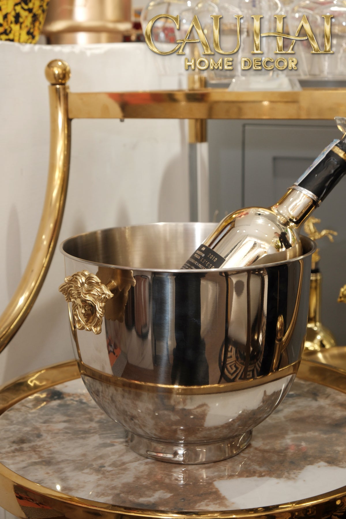 Maison Couture - Xô Đá Ướp Vang Stainless Steel Medusa Argent D'Or Ice Bucket 18x25-XÔ ĐÁ-CẬU HAI HOME DECOR