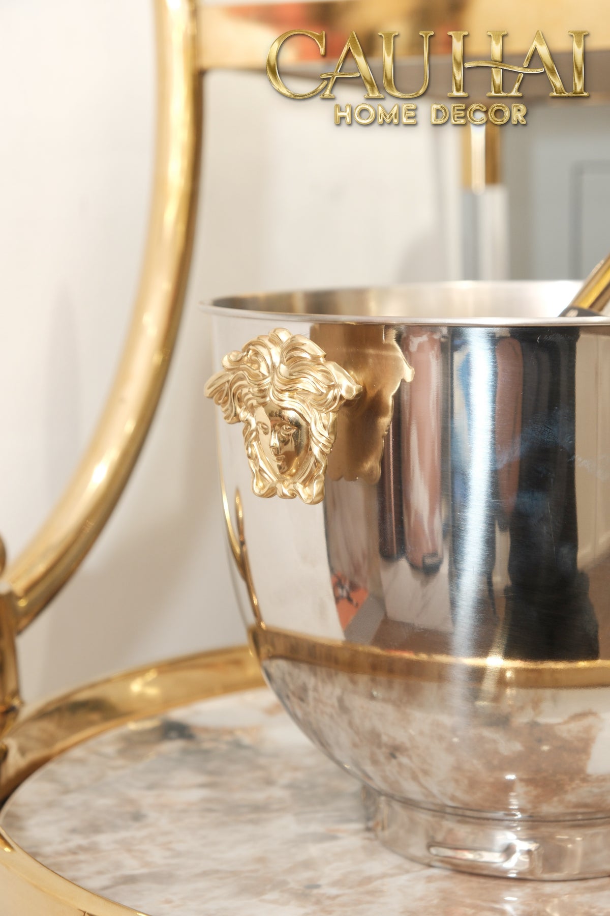 Maison Couture - Xô Đá Ướp Vang Stainless Steel Medusa Argent D'Or Ice Bucket 18x25-XÔ ĐÁ-CẬU HAI HOME DECOR