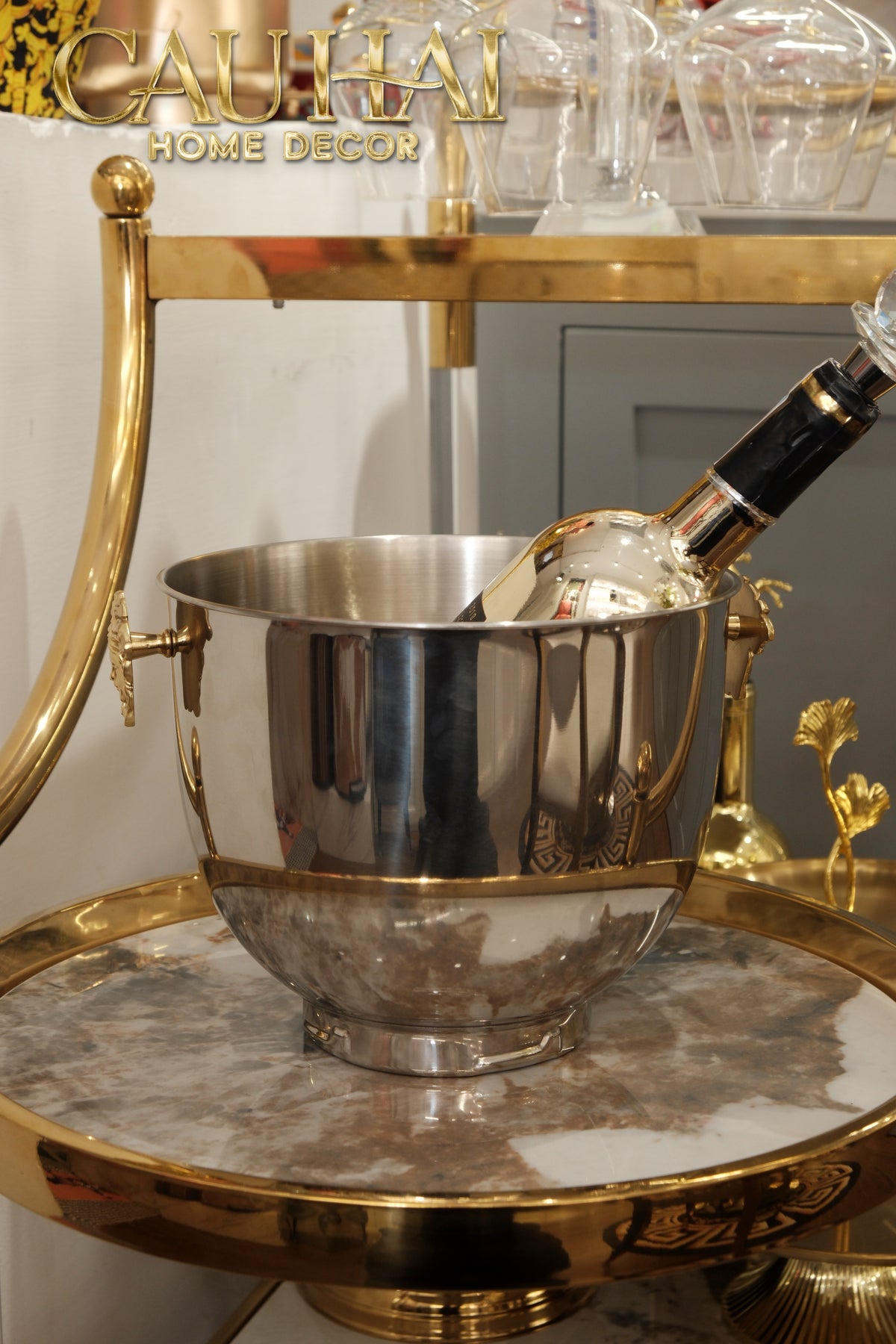Maison Couture - Xô Đá Ướp Vang Stainless Steel Medusa Argent D'Or Ice Bucket 18x25-XÔ ĐÁ-CẬU HAI HOME DECOR