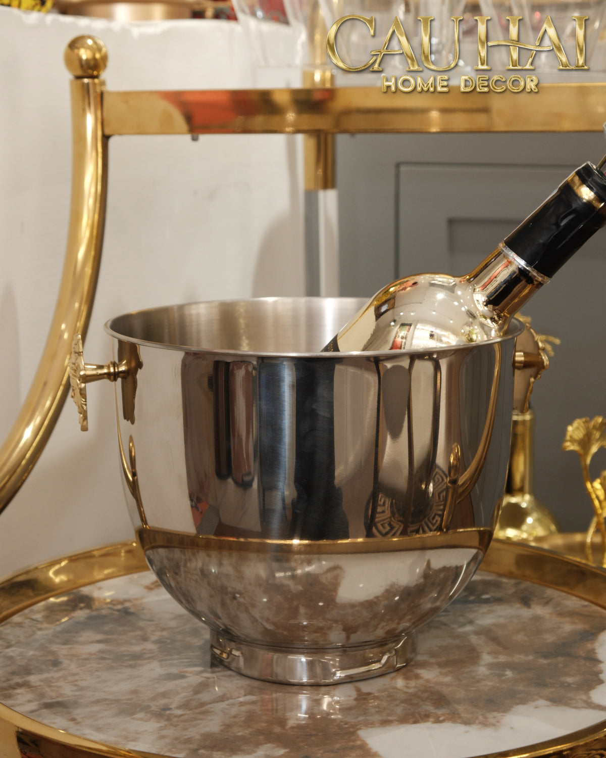 Maison Couture - Xô Đá Ướp Vang Stainless Steel Medusa Argent D'Or Ice Bucket 18x25-XÔ ĐÁ-CẬU HAI HOME DECOR