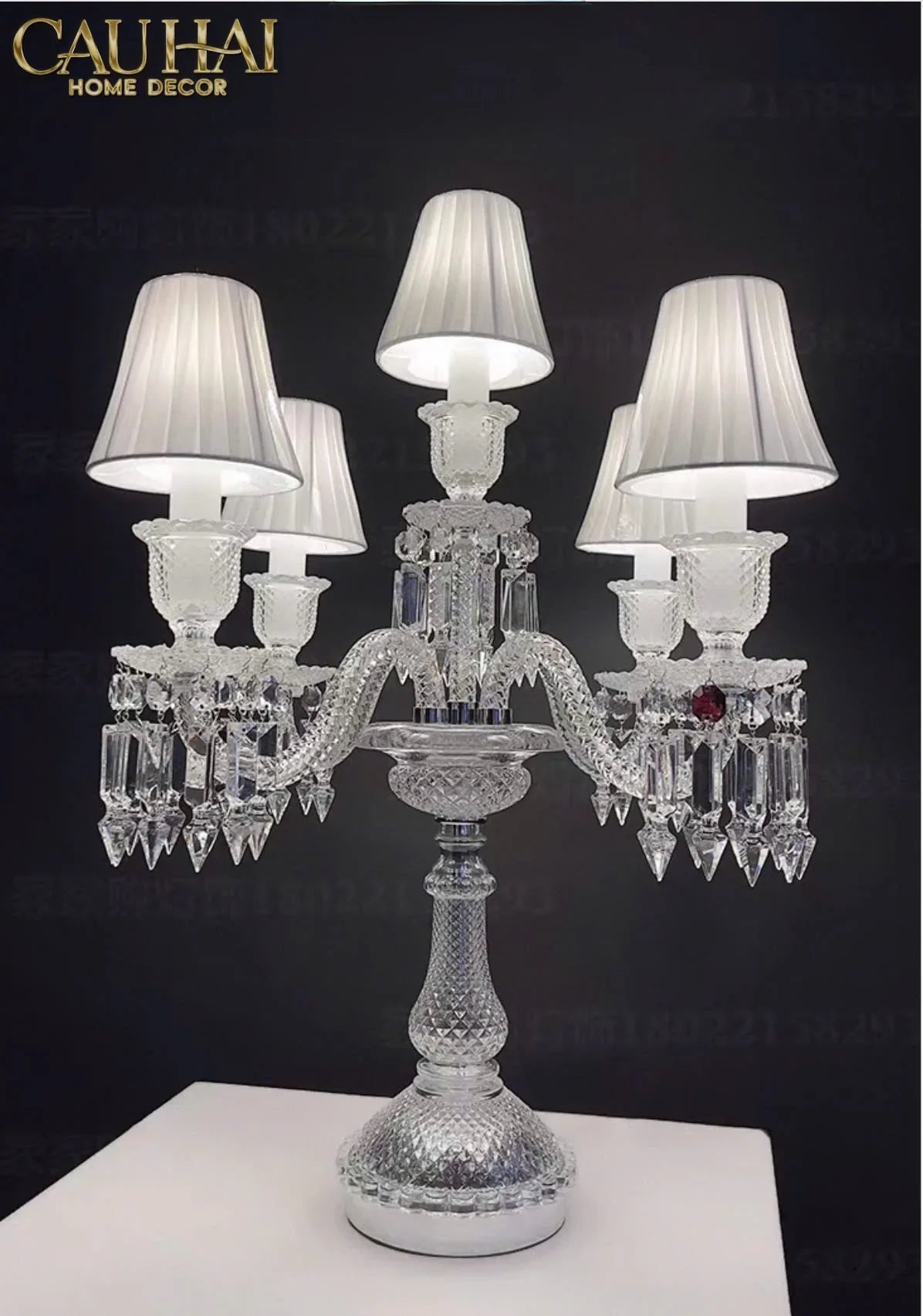 Maison Cristalleries Couture - Đèn Pha Lê 5 Đỉnh Candelabre Couronne Zénith En Classique Lamp H72-CẬU HAI HOME DECOR