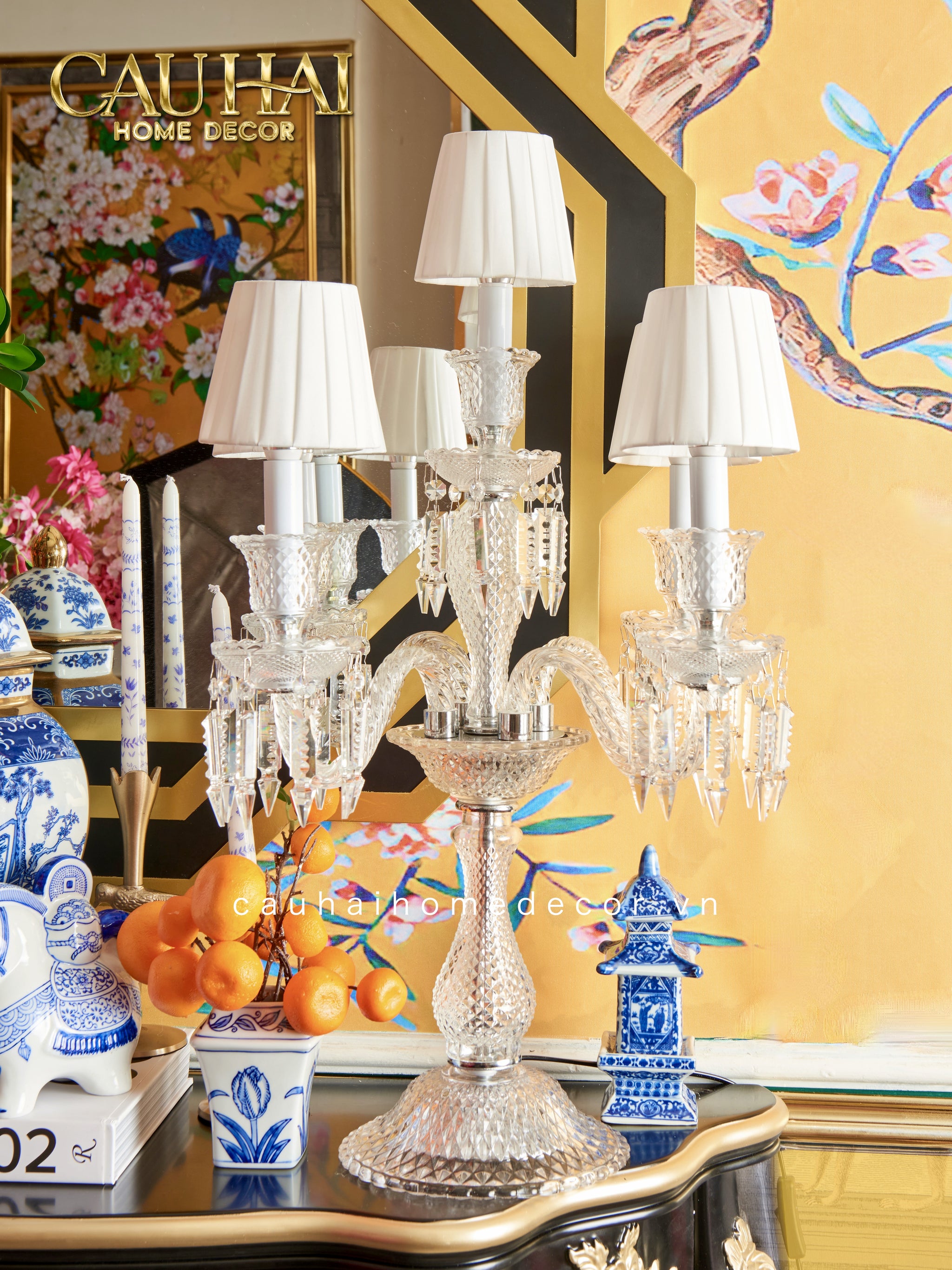 Maison Cristalleries Couture - Đèn Pha Lê 5 Đỉnh Candelabre Couronne Zénith En Classique Lamp H72-CẬU HAI HOME DECOR