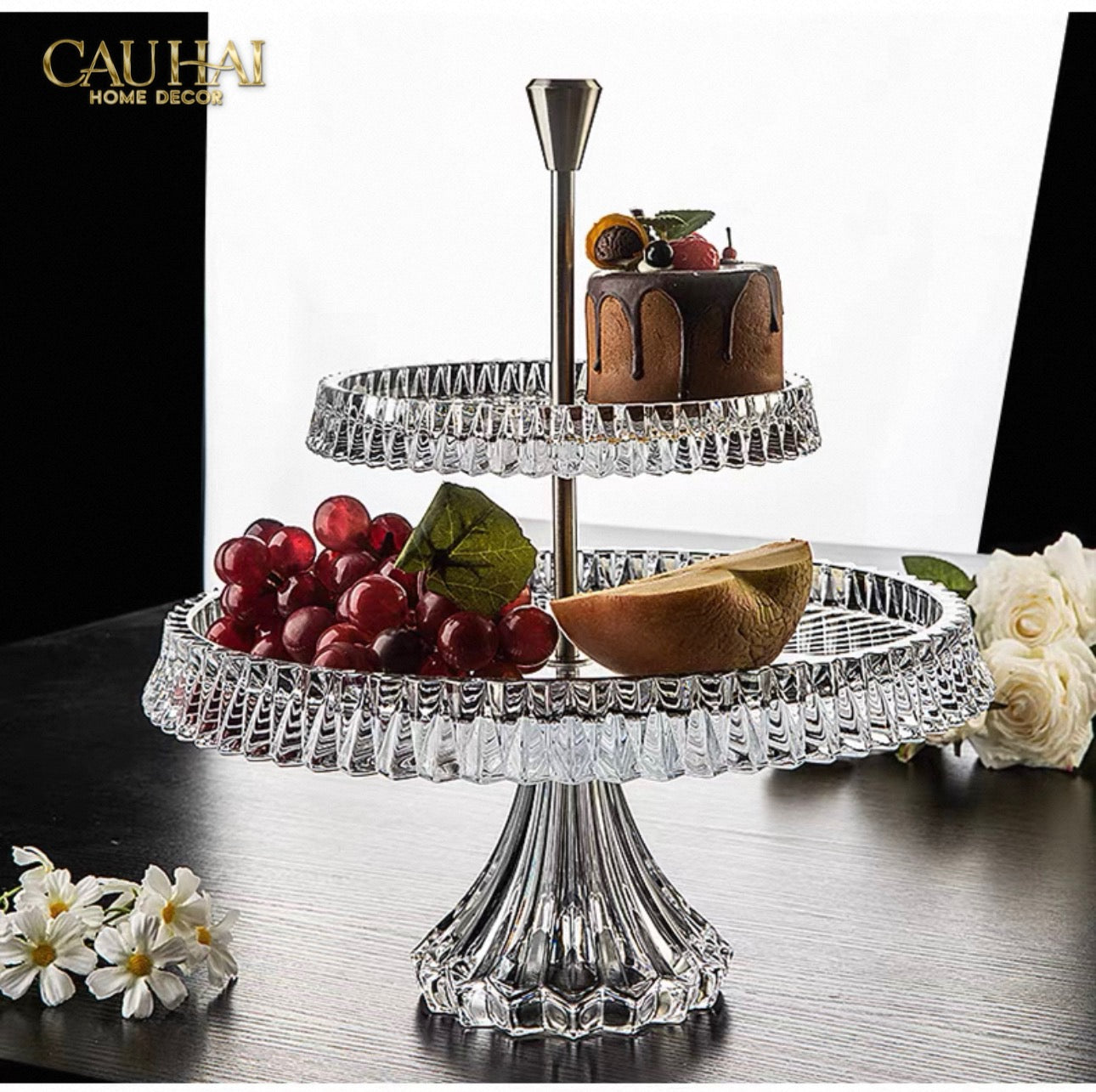 Maison Cristalleries Couture - Đĩa Pha Lê 2 Tầng Lumière Couronne Étagère 2 Niveaux 34x37-CẬU HAI HOME DECOR