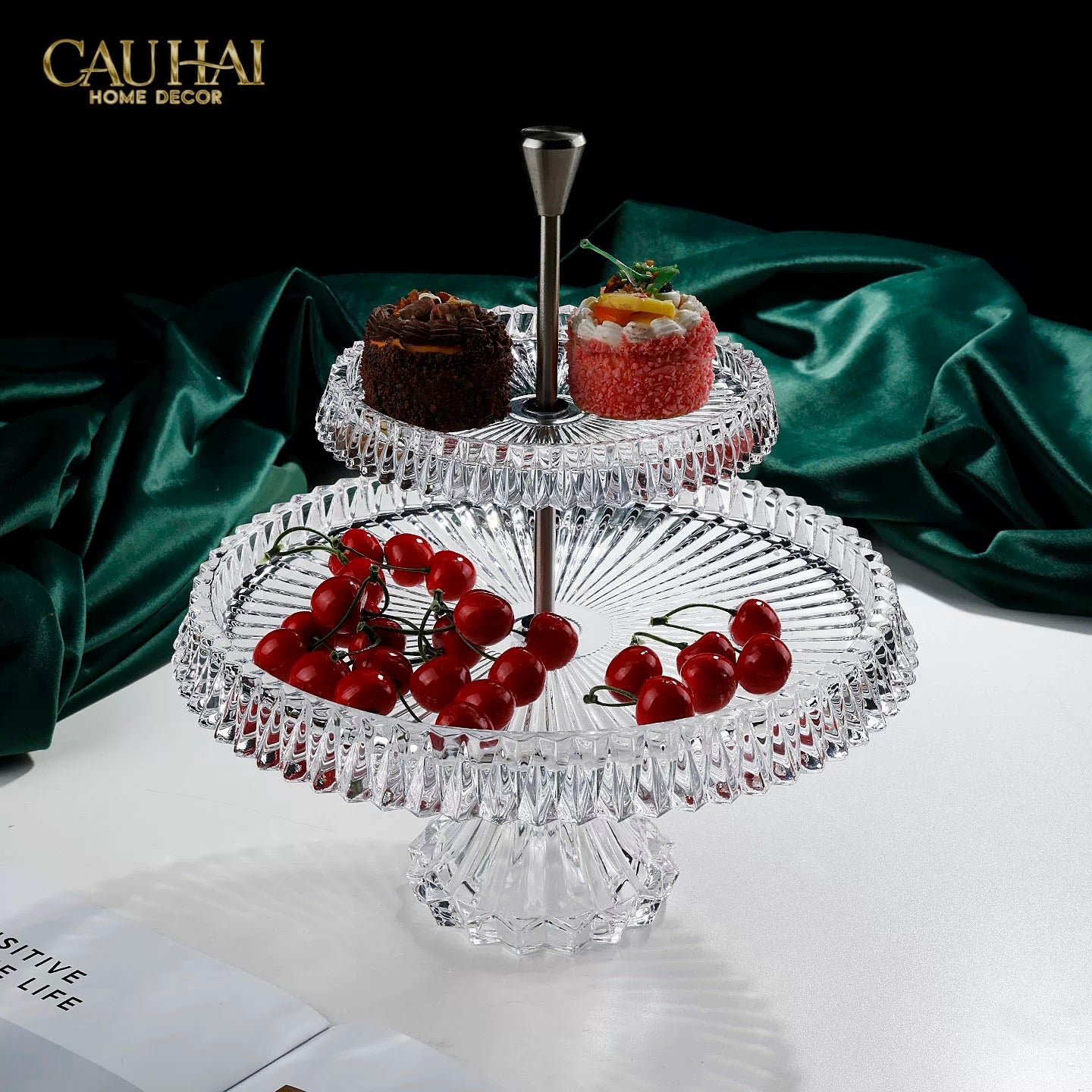 Maison Cristalleries Couture - Đĩa Pha Lê 2 Tầng Lumière Couronne Étagère 2 Niveaux 34x37-CẬU HAI HOME DECOR